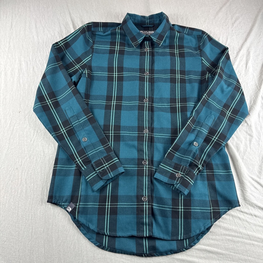 Flylow Flannel Womens M Green Plaid Shirt Long Sleeve Button Up